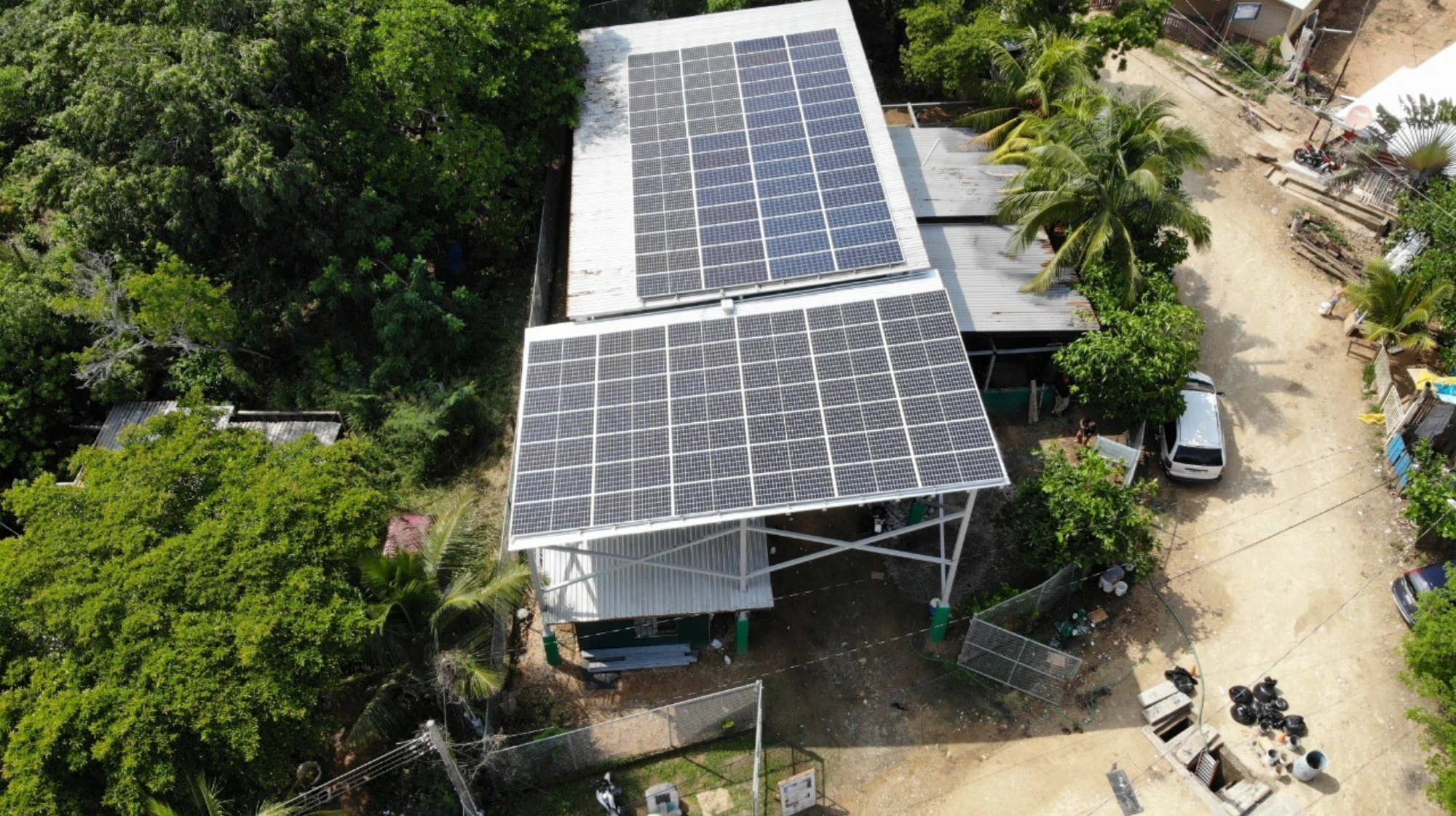 Solar panels on wastewater treatment plant in Roatan, Honduras