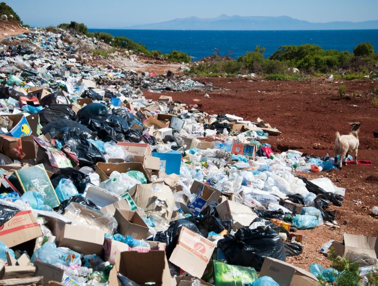 Garbage pile on a beach near the ocean