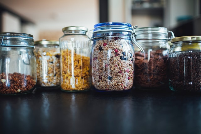 food stored in reusable glass containers